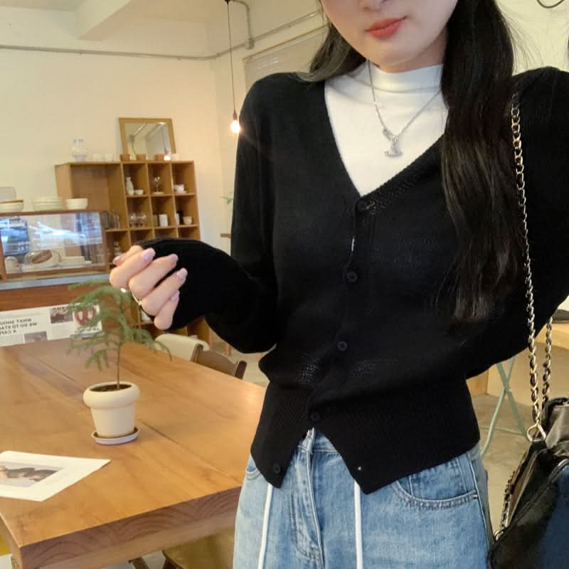 V-neck Slimming Batwing Sleeve Hollow Knit Cardigan Coat for Women