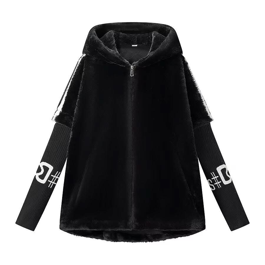 Street fur integrated zipper hooded jacket