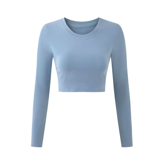 Rundhals-Bauchfrei-Langarm-Pullover-T-Shirt