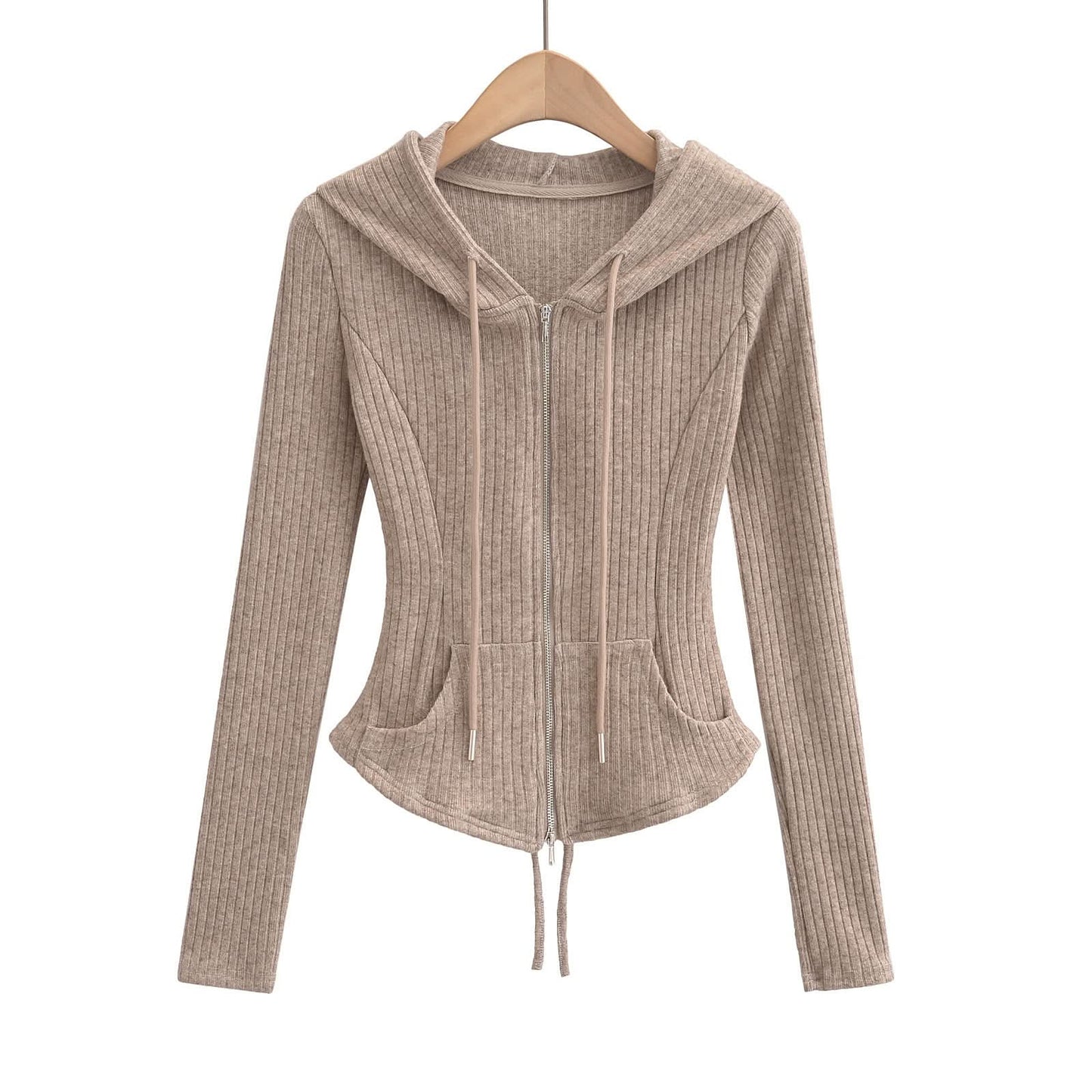 Waist slimming hooded cardigan top