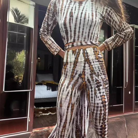 Printed Long Pants with Burnout Pattern, Slim Fit, Fashion Style Long Trousers