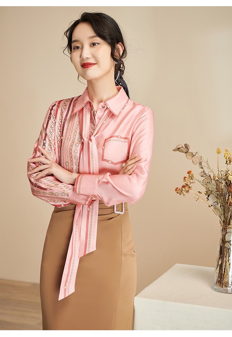 Puff Sleeve Pink Elegant Blouse Women Shirts Bow Chiffon Shirt Autumn Slim Office Blusas Loose Size 3XL