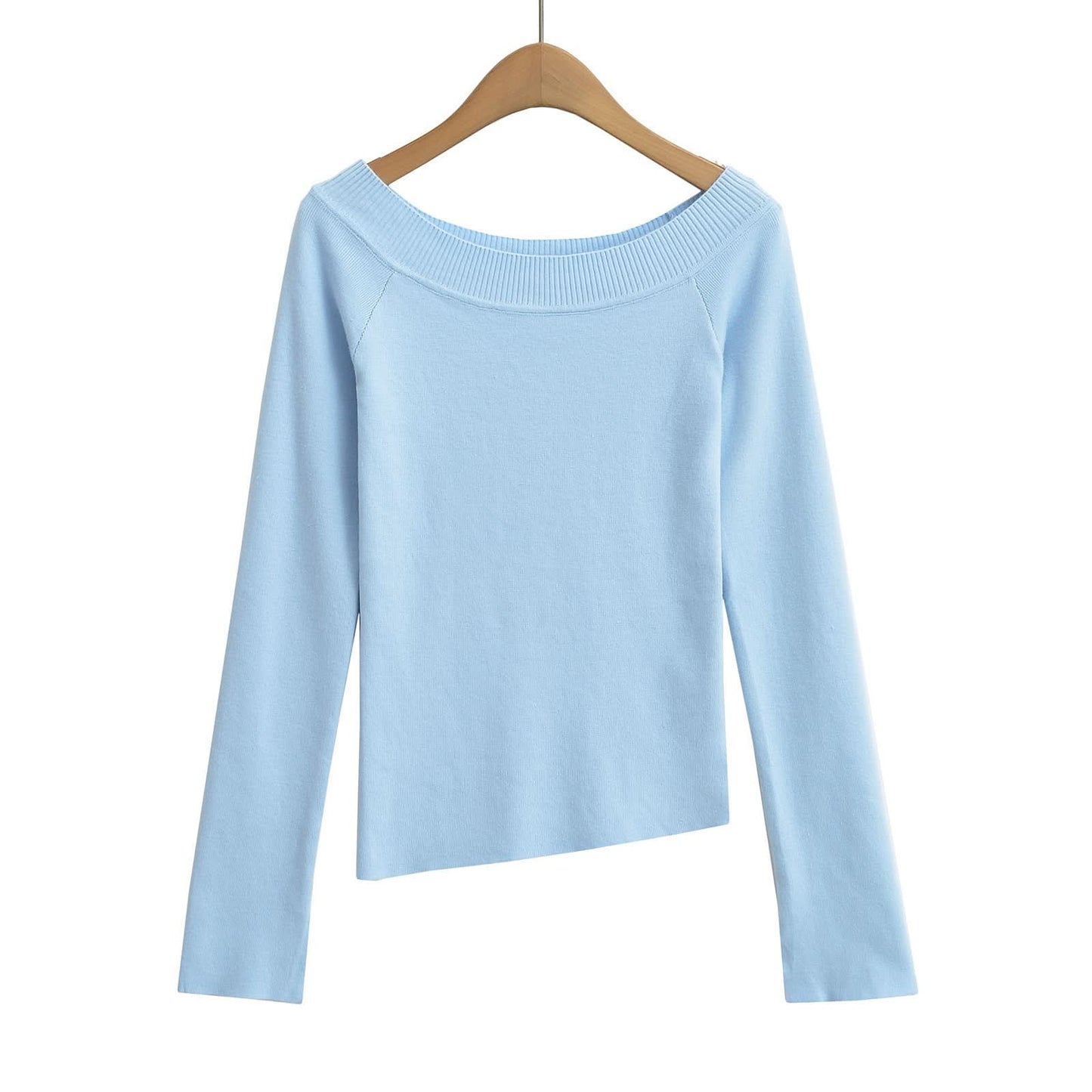 One neck slanted shoulder, off shoulder elastic slim fit top