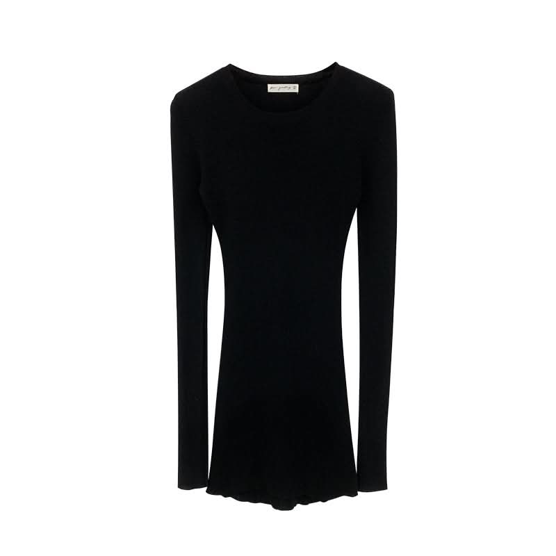 Solid Color Wool Inner Knit Sweater for Women,  Slim Fit, Mid-Length, Long Sleeve Top