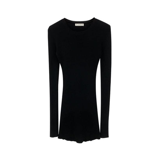 Solid Color Wool Inner Knit Sweater for Women,  Slim Fit, Mid-Length, Long Sleeve Top