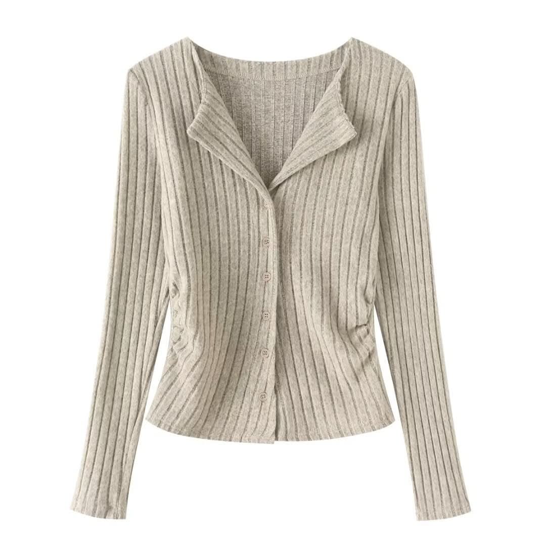 Wrinkled waist slimming long sleeved top