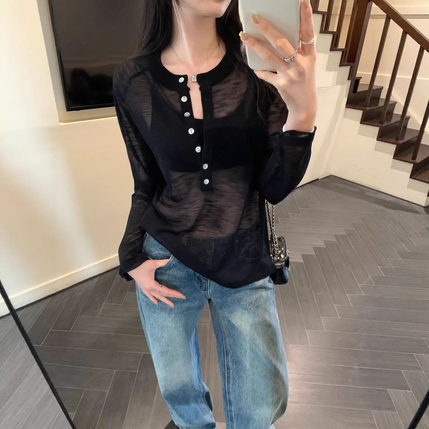 Chic Sheer Knit Long Sleeve Cover-Up for Women, Lightweight and Breathable
