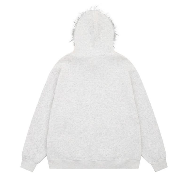 Cute Dog Print Fleece-Lined Hoodie Unisex Casual Loose Sweatshirt