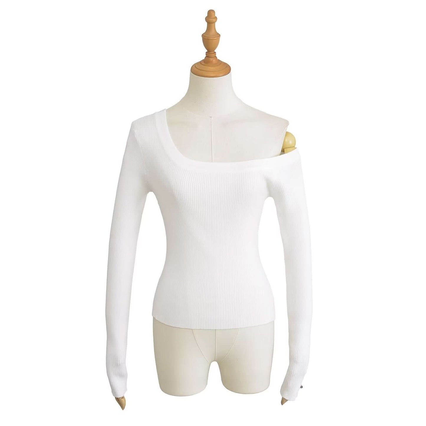Slant shoulder off shoulder elastic slim fit sweater