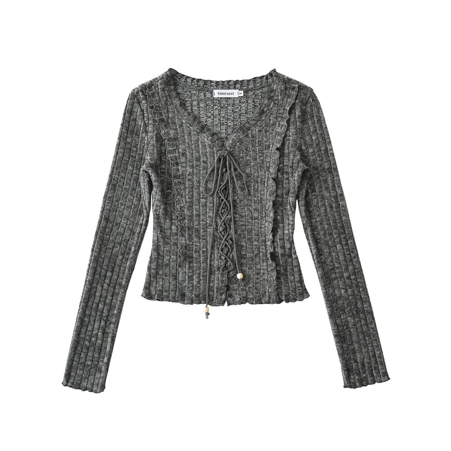 Tie up slim fit long sleeved top