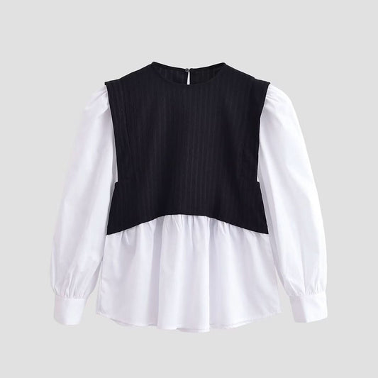 Color blocking splicing fake two-piece top