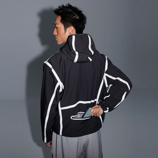 Reflective strip splicing hooded jacket