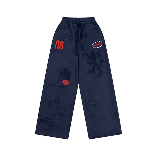 Casual Wide-Leg Sweatpants College Style for Men and Women