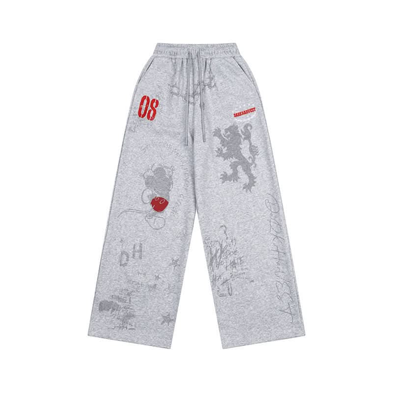 Casual Wide-Leg Sweatpants College Style for Men and Women