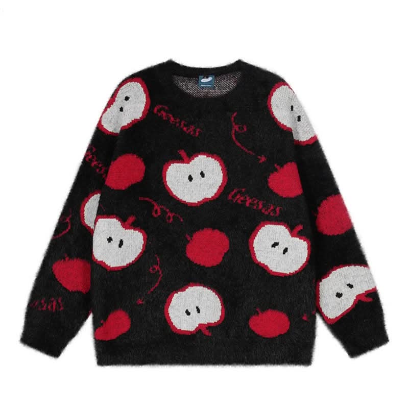 Jacquard Crewneck Sweater Loose Casual Slimming Lazy Style Knitwear