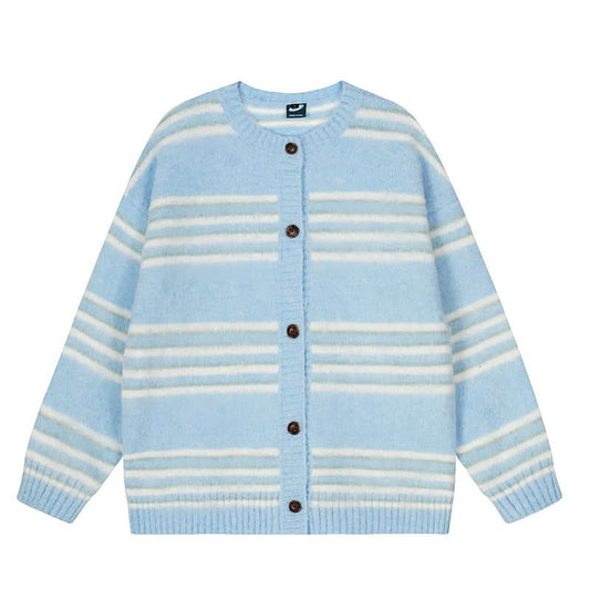 Laid-back striped knit cardigan for women, loose casual sweater top