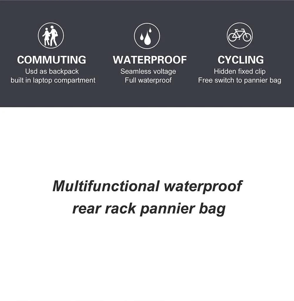 Rhinowalk Bicycle bag&Pannier 100% Fully Waterproof 27L Big Bike Bag capacity Multifunctional Rear Rack Pannier Bag Cycling Bags