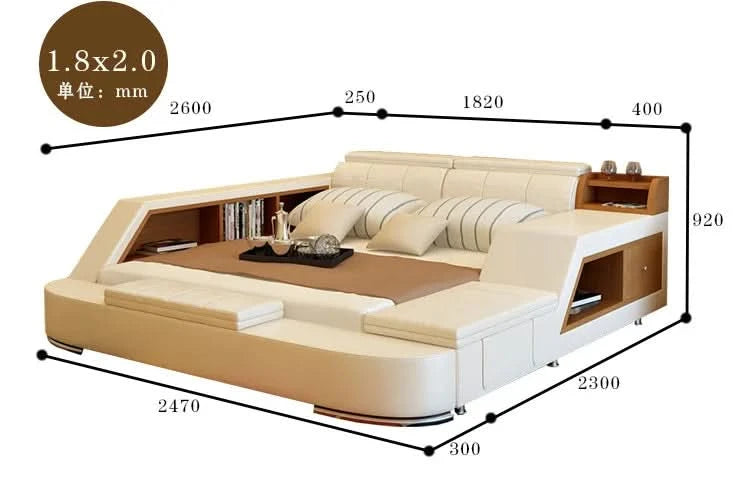 real Genuine leather bed frame Modern Soft Beds with storage Home Bedroom Furniture cama muebles de dormitorio / camas quarto