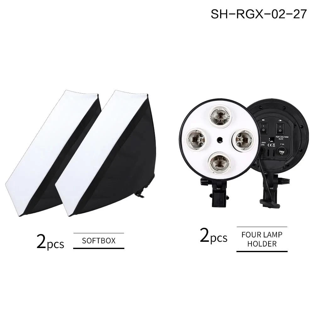 SH Photo Studio Softbox Light Kit Photographic Equipment Four Lamp Holders Continuous Light System With E27 Bulb Accessories