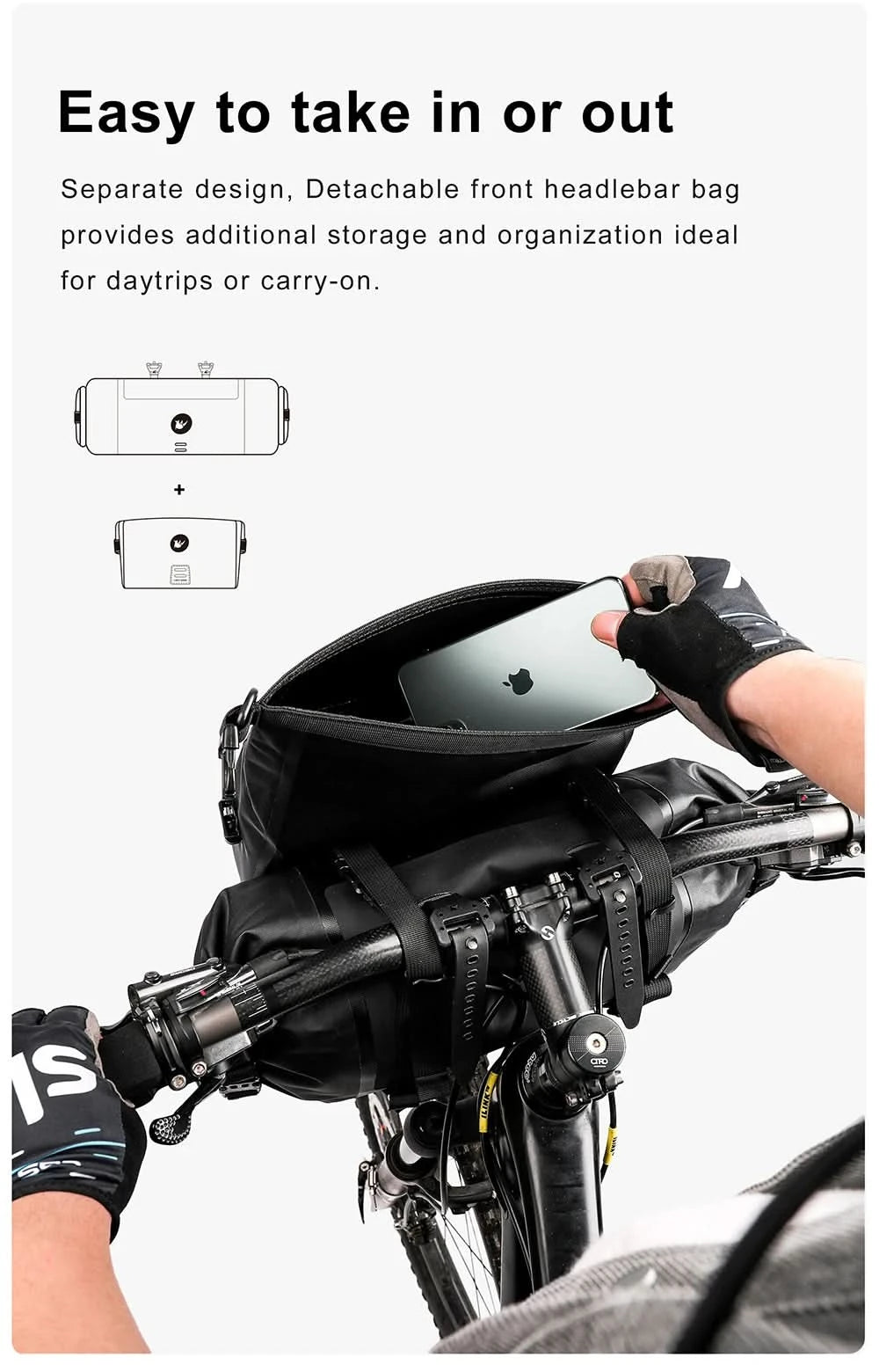 Rhinowalk Bicycle Bag Handlebar Bag Waterproof  Front Tube Cycling Bag MTB Multifunction Portable 12L MTB Road Handlebar Bag