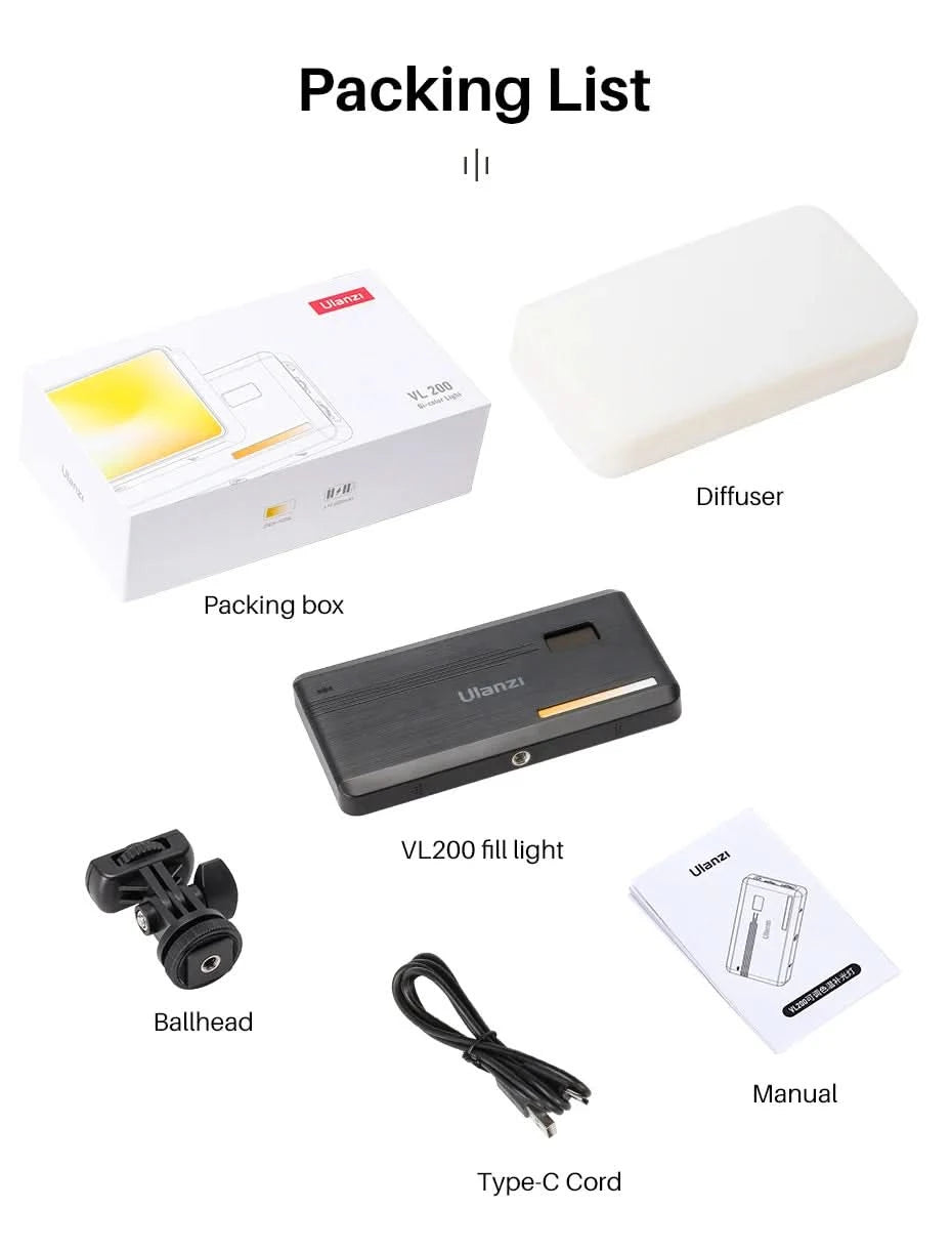 Ulanzi VIJIM VL81 VL200 3200k-5600K Dimmable Mini LED Video Light for Smartphone SLR Camera Rechargable Vlog 3000mAh Fill Light