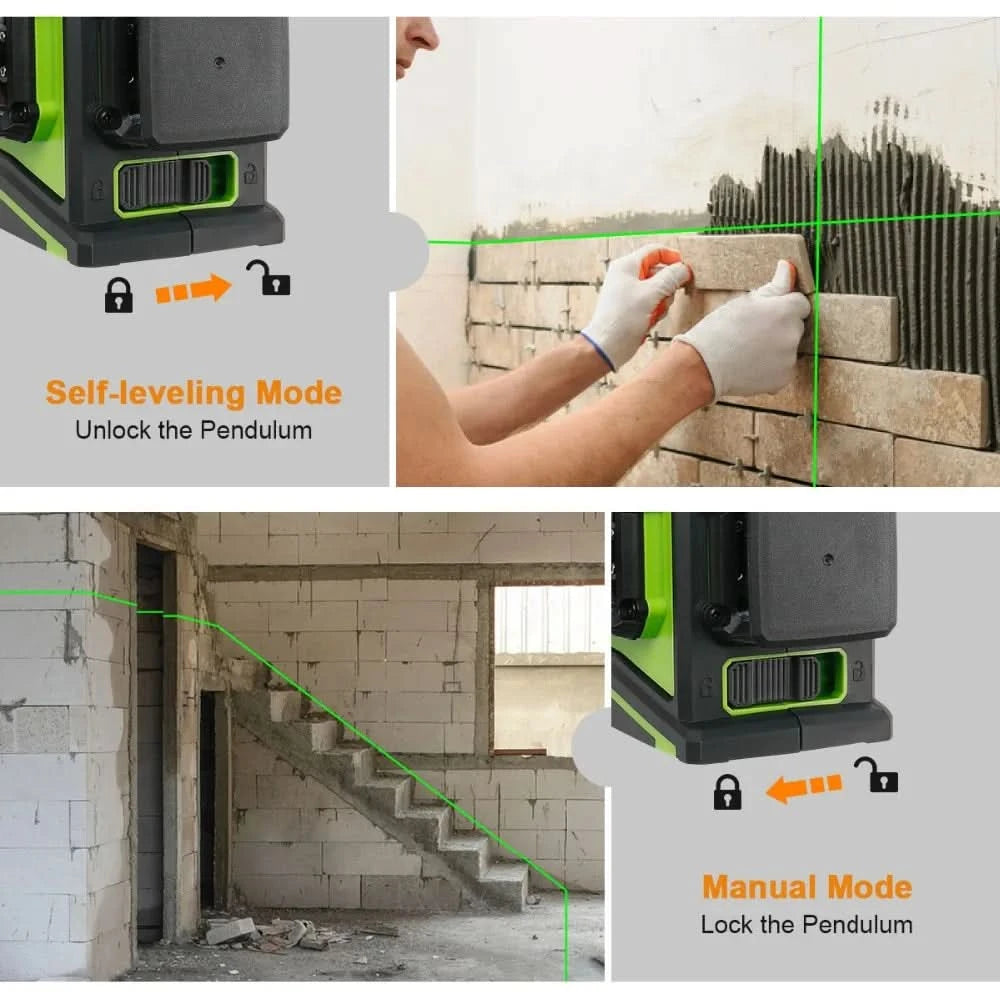 Huepar 12 Lines 3D Cross Line Laser Level Kit Osram Self-Leveling Green Beam 360° Vertical Horizontal With Laser Receiver Tripod