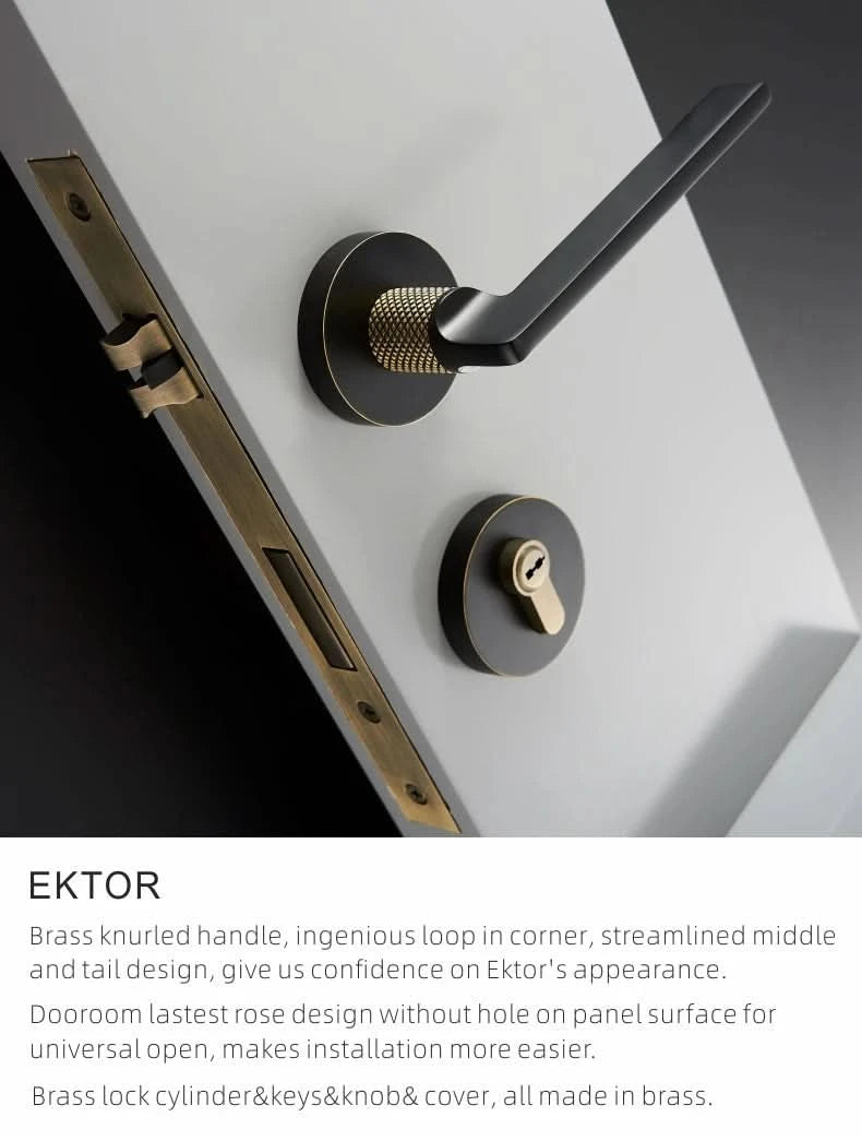 Dooroom Brass Door Lever Mute Black Gold Interior Bedroom Bathroom Wood Door Lock Set Dummy Handle Knob