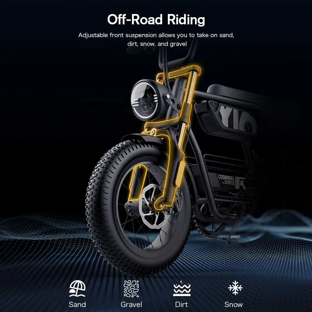 EU US Warehouse Ready Stock COSWHEEL Y16 1000W Electric Bike 48V 15AH ELEKTRISCHE FAT BIKE BLACK ZADEL