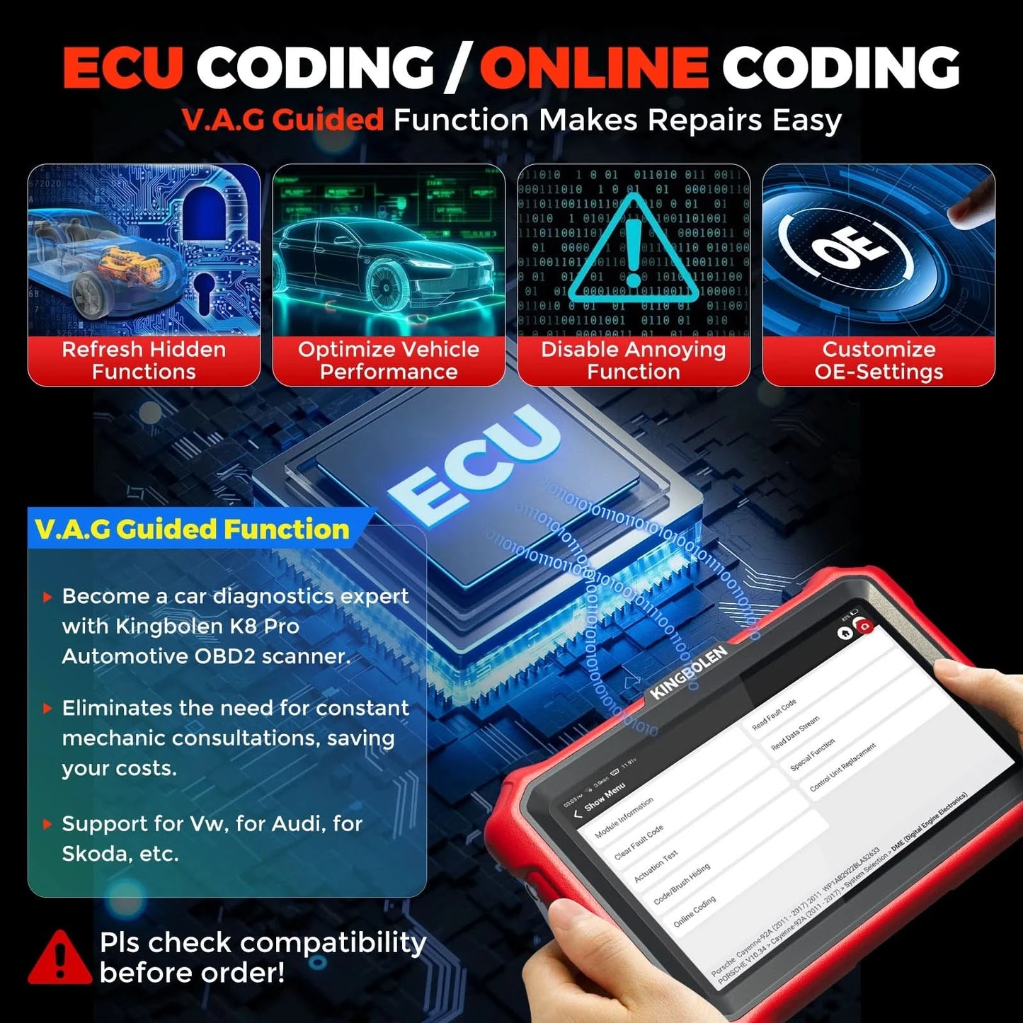USA EU Warehouse Kingbolen K8 PRO Full System Bidirectional Car Diagnostic Tool Lifetime Free Update