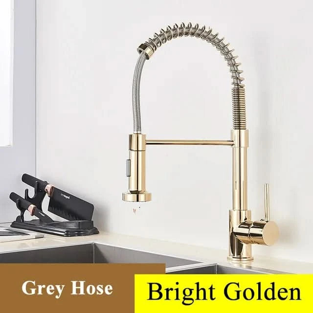 Brushed Nickel Spring Pull Down Kitchen Faucets Stream Spray Head Hot Cold Water Tap Brass Rotation Kitchen Mixer Tap Crane