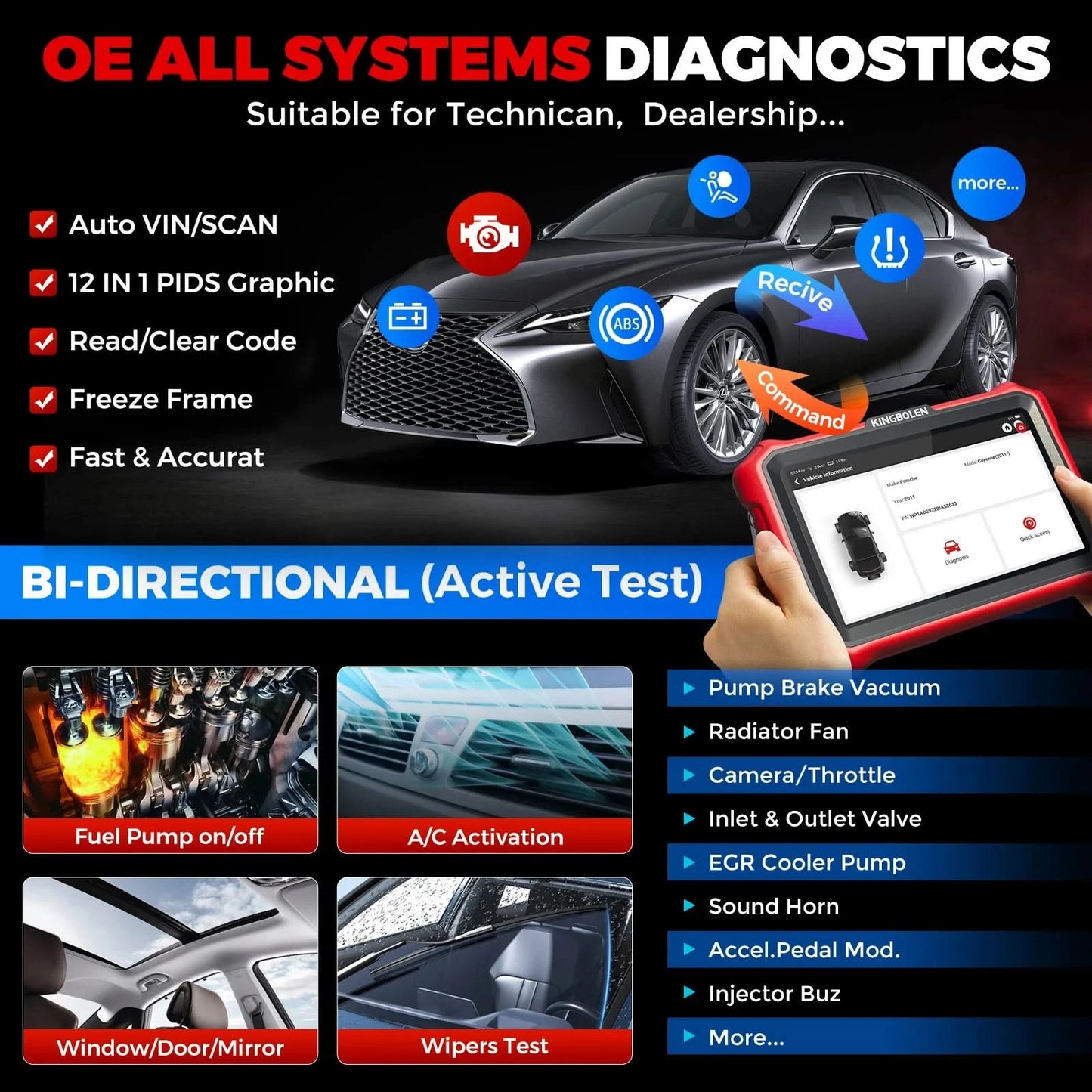 USA EU Warehouse Kingbolen K8 PRO Full System Bidirectional Car Diagnostic Tool Lifetime Free Update