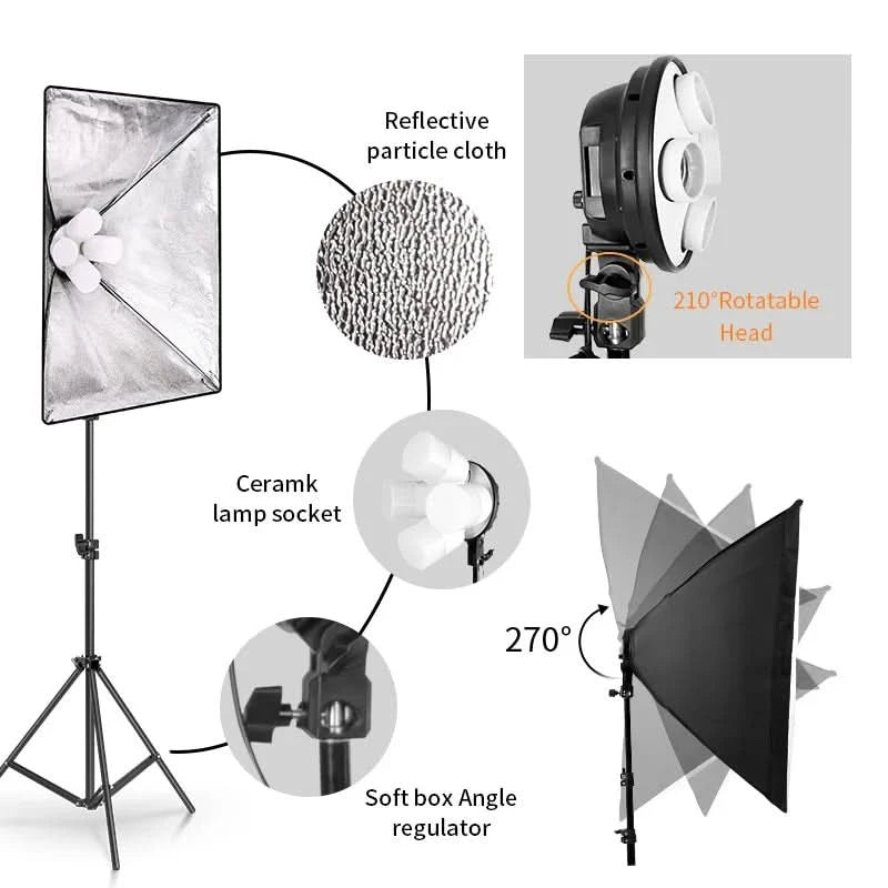 SH Photo Studio Softbox Light Kit Photographic Equipment Four Lamp Holders Continuous Light System With E27 Bulb Accessories