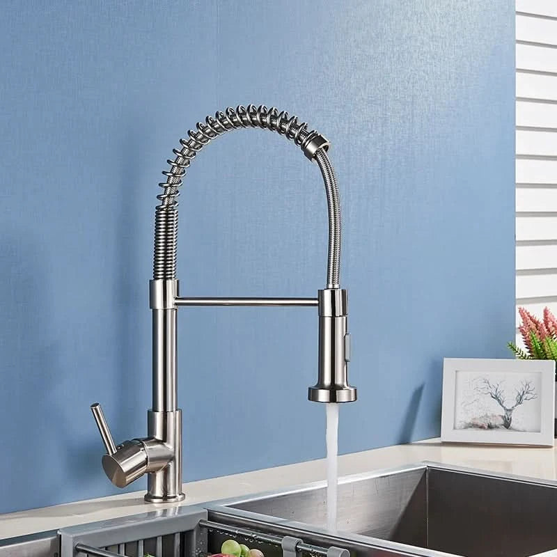 Brushed Nickel Spring Pull Down Kitchen Faucets Stream Spray Head Hot Cold Water Tap Brass Rotation Kitchen Mixer Tap Crane
