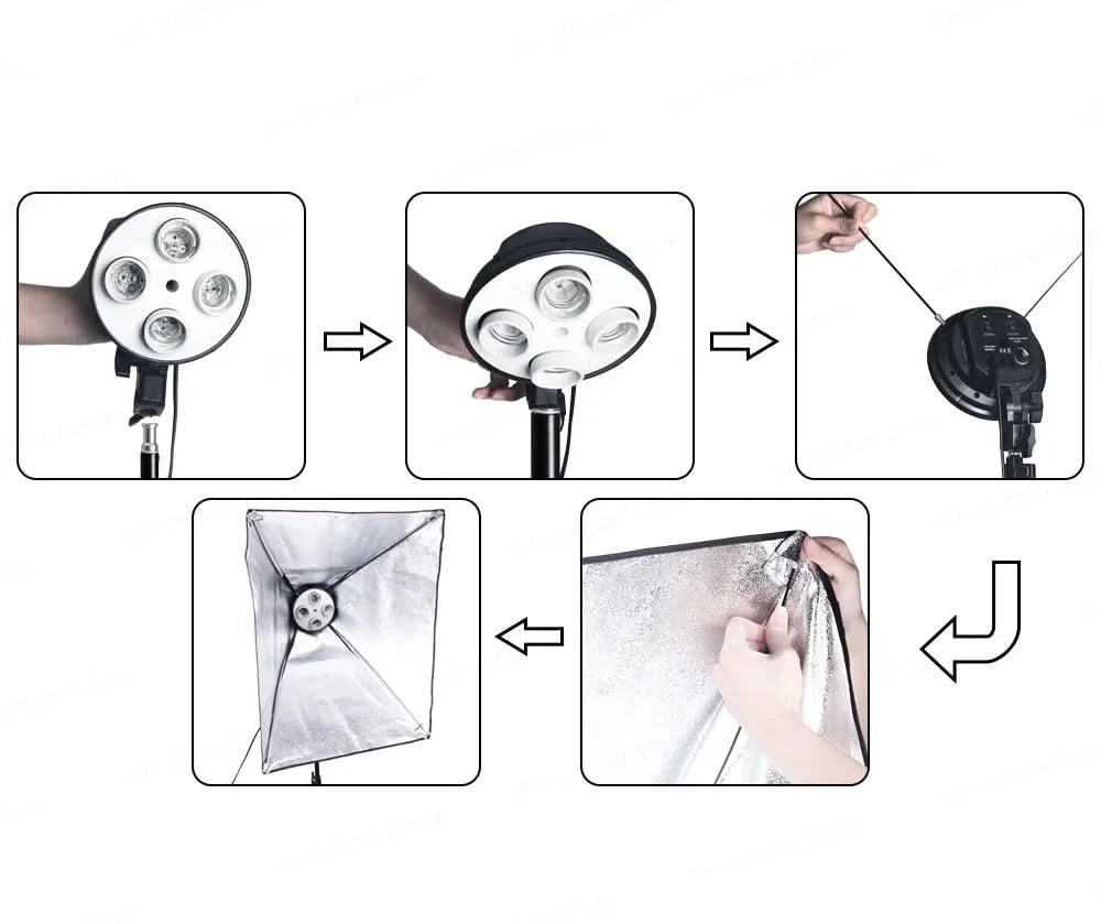 SH Photo Studio Softbox Light Kit Photographic Equipment Four Lamp Holders Continuous Light System With E27 Bulb Accessories