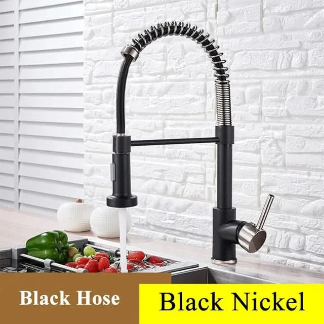 Brushed Nickel Spring Pull Down Kitchen Faucets Stream Spray Head Hot Cold Water Tap Brass Rotation Kitchen Mixer Tap Crane