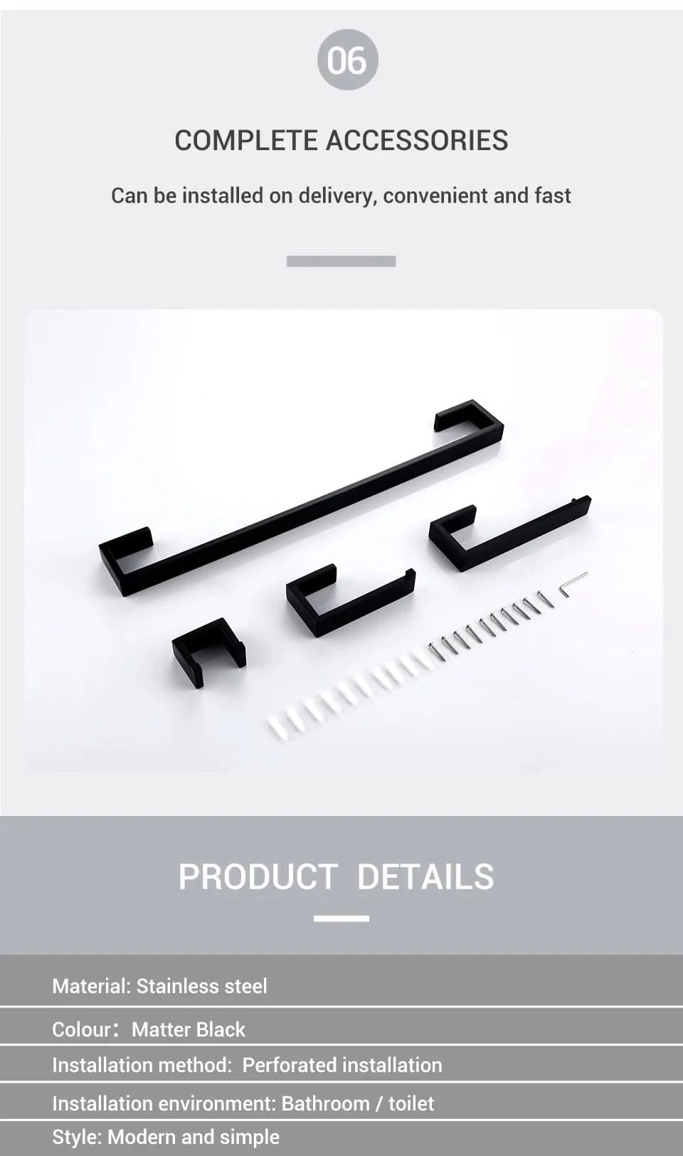 Stainless Steel Black Wall Mounted Screw Hook Paper Holder Towel/ Tissue Holder Towel Bar Bathroom Accessories