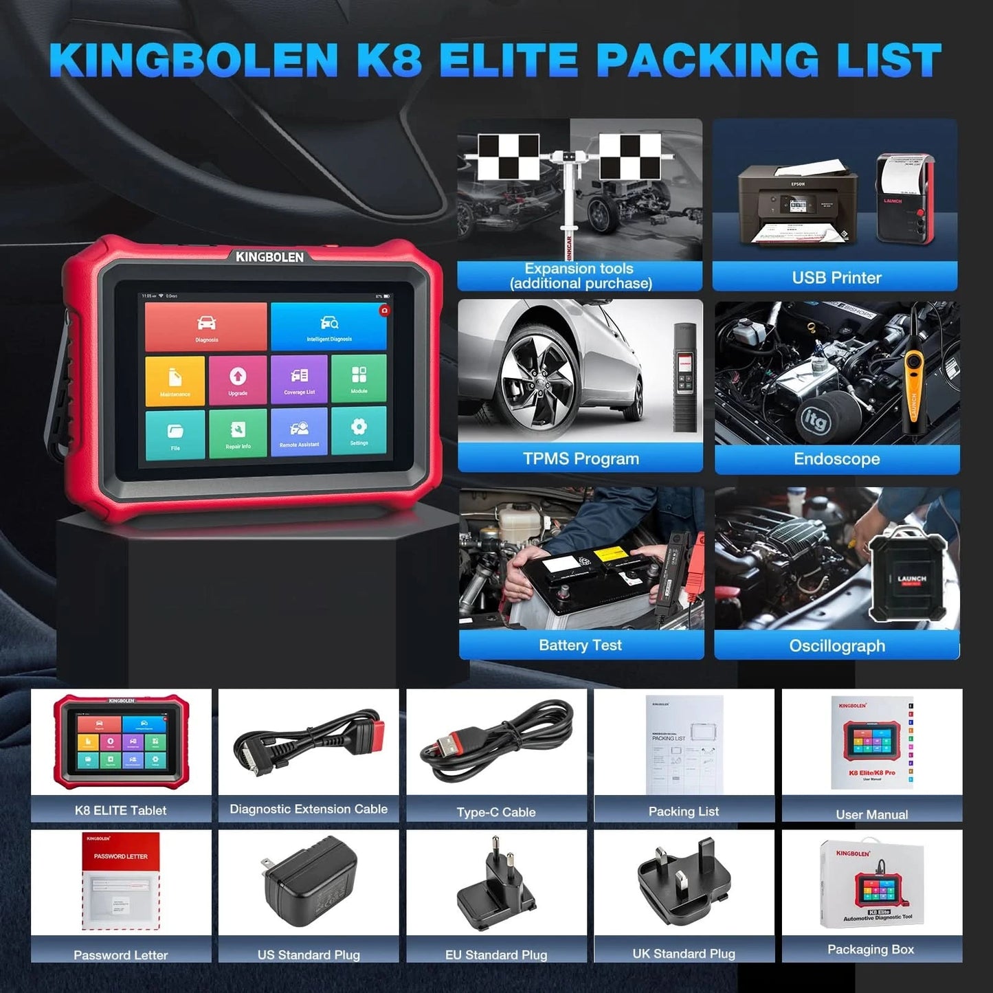 USA EU Warehouse Kingbolen K8 Elite Full System Bidirectional Diagnostic Tool ECU Coding Scanner Lifetime Free Update