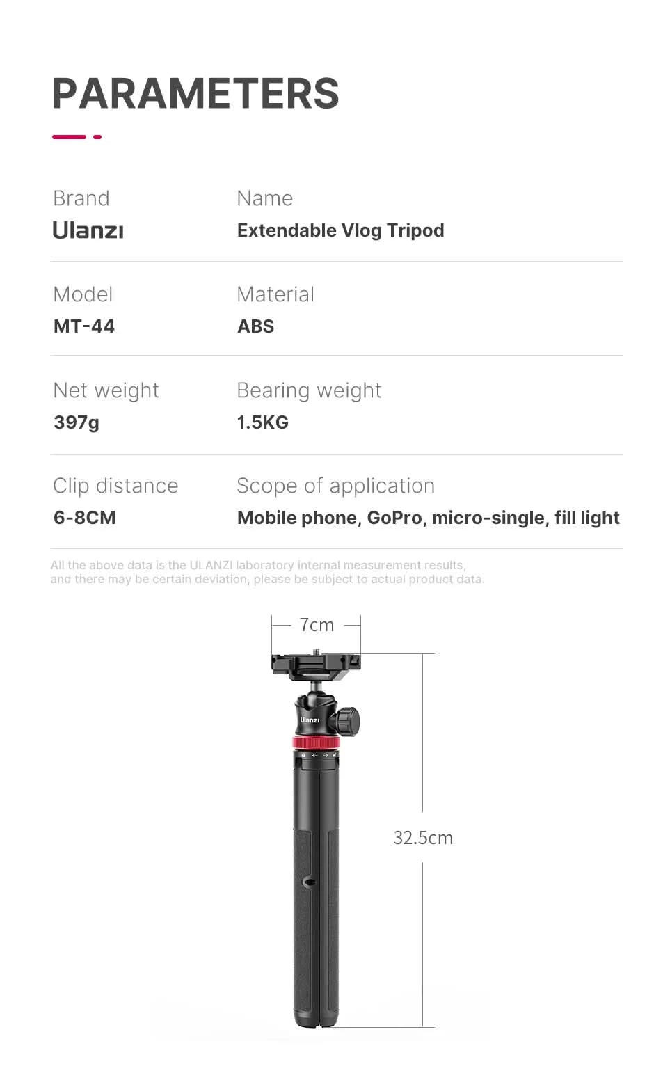 Ulanzi MT-44 Extendable Vlog Livebroadcast Tripod Stand with Phone Mount Holder 42Inch for DSlR SLR Camera GoproSmartphone