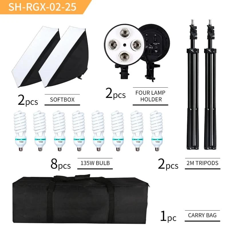 SH Photo Studio Softbox Light Kit Photographic Equipment Four Lamp Holders Continuous Light System With E27 Bulb Accessories