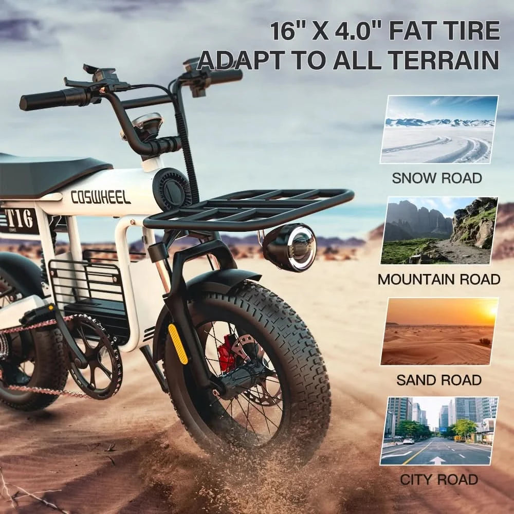Ebike EU Stock Coswheel T16 Fatbike Electric City Bike Adults 180mm Dual Disc Oil Brakes Full Suspension Power E Bike