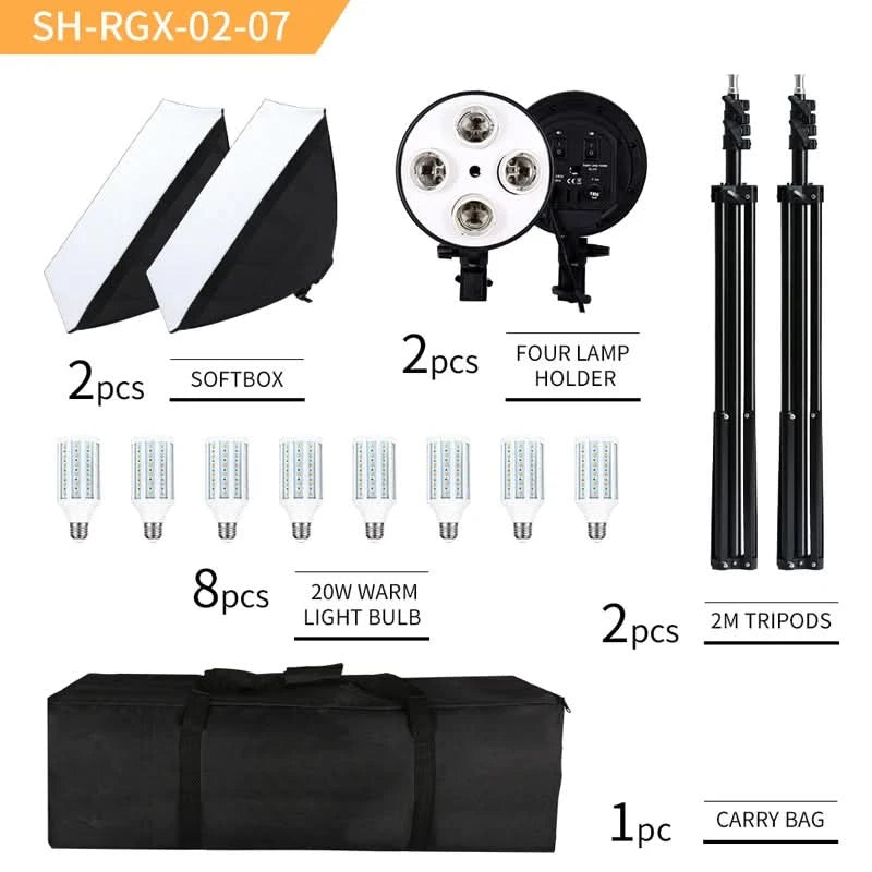 SH Photo Studio Softbox Light Kit Photographic Equipment Four Lamp Holders Continuous Light System With E27 Bulb Accessories