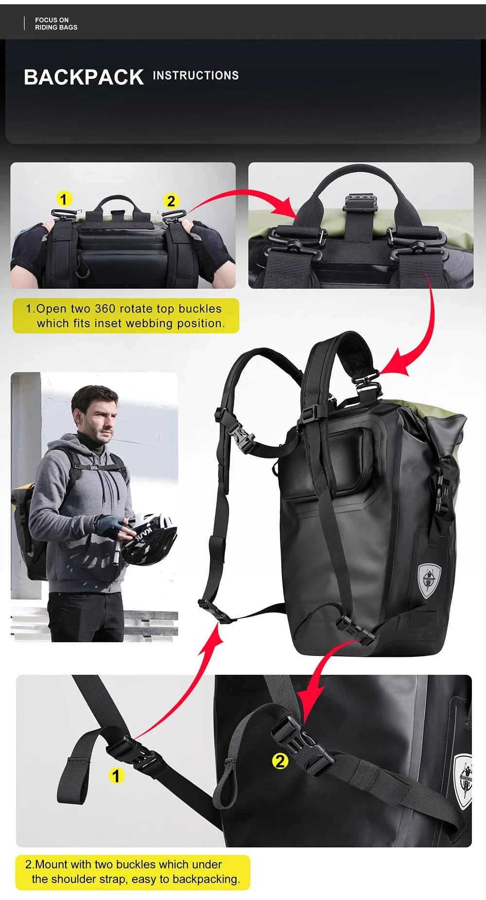 Rhinowalk Bicycle bag&Pannier 100% Fully Waterproof 27L Big Bike Bag capacity Multifunctional Rear Rack Pannier Bag Cycling Bags