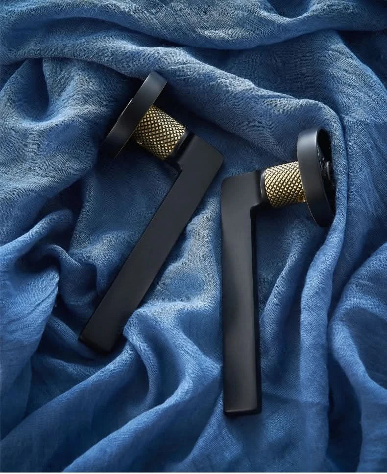 Dooroom Brass Door Lever Mute Black Gold Interior Bedroom Bathroom Wood Door Lock Set Dummy Handle Knob