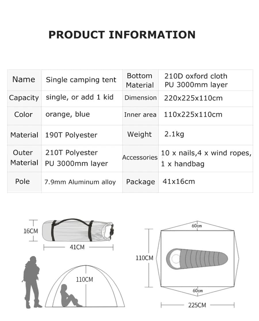 Desert&Fox 1 Person Hiking Tent Single Camping Tents Waterproof Lightweight Portable Tent with Carry Bag for Beach Travel Picnic