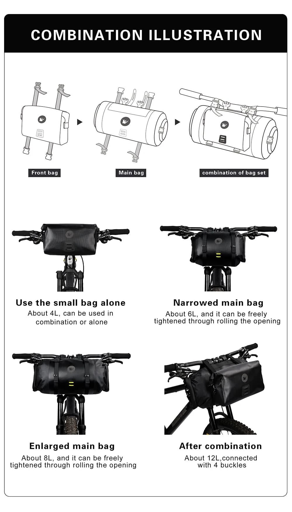 Rhinowalk Bicycle Bag Handlebar Bag Waterproof  Front Tube Cycling Bag MTB Multifunction Portable 12L MTB Road Handlebar Bag