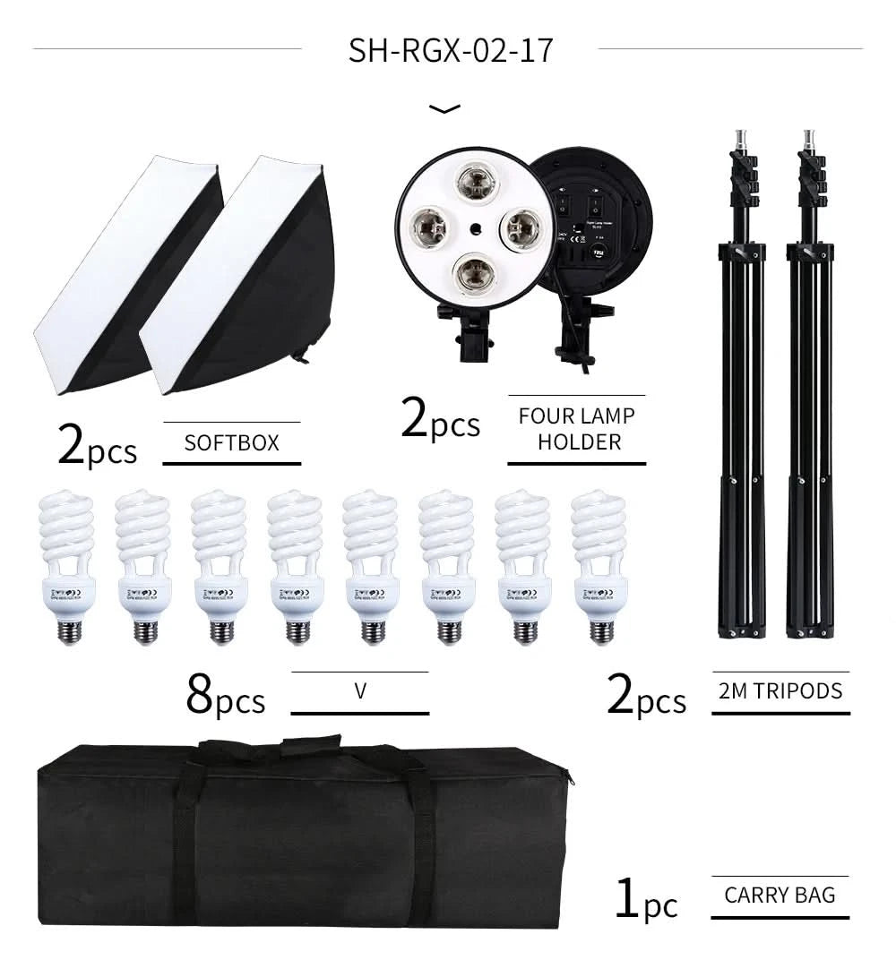 SH Photo Studio Softbox Light Kit Photographic Equipment Four Lamp Holders Continuous Light System With E27 Bulb Accessories