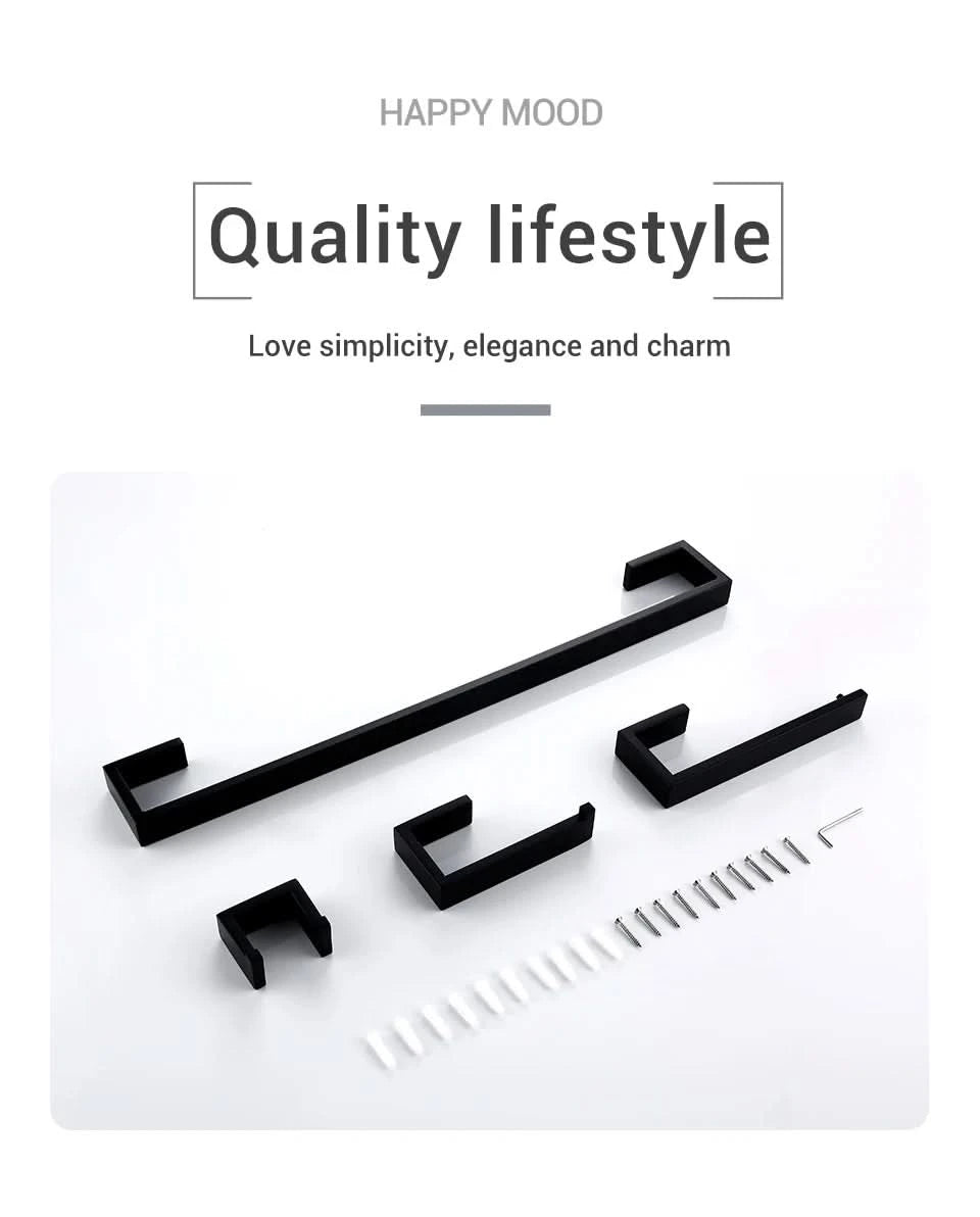 Stainless Steel Black Wall Mounted Screw Hook Paper Holder Towel/ Tissue Holder Towel Bar Bathroom Accessories