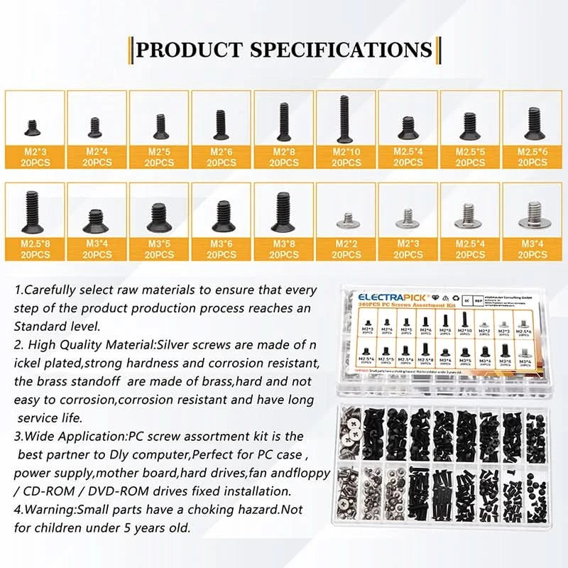 300/360Pcs M2 M2.5 M3 KM Screw Flat Head Phillips Screws Laptop Notebook Screws Set Kit For Computer Notebook Small Screw Kit
