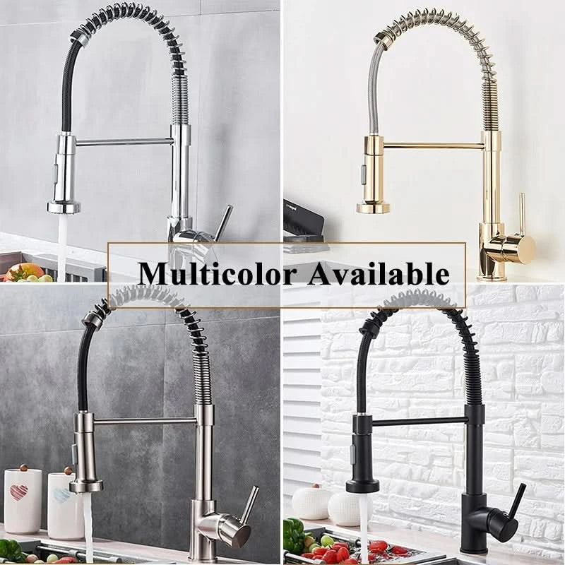 Brushed Nickel Spring Pull Down Kitchen Faucets Stream Spray Head Hot Cold Water Tap Brass Rotation Kitchen Mixer Tap Crane