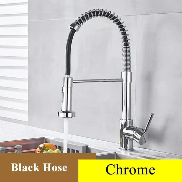 Brushed Nickel Spring Pull Down Kitchen Faucets Stream Spray Head Hot Cold Water Tap Brass Rotation Kitchen Mixer Tap Crane